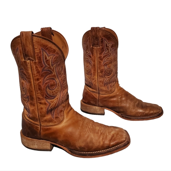 Justin Brown Leather Square-Toe Cowboy Western Boots Men's Size 9D, Made In USA - Picture 3 of 12